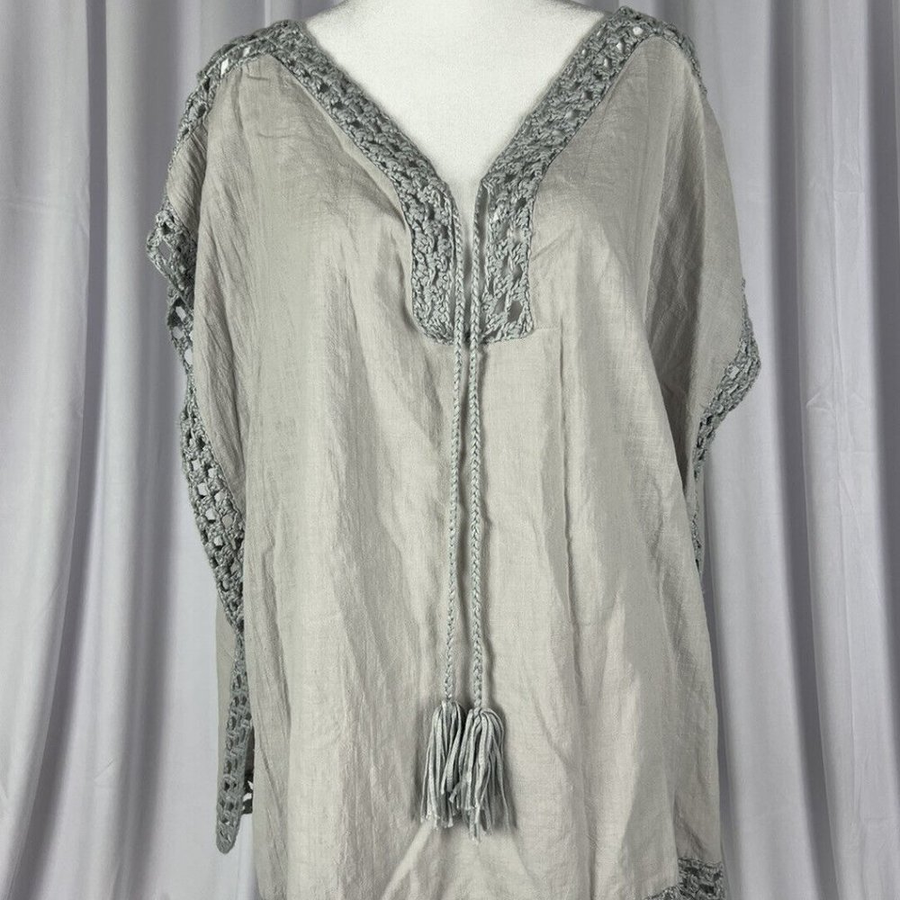 New Listicle Crochet Trim Oversized Top Beach Cover Up W/Tassels - Medium